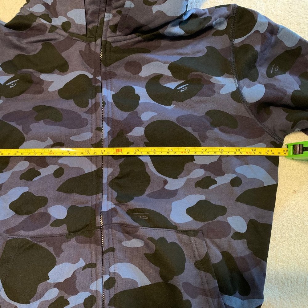 Bape BLUE Camo Tiger Shark Wide Full Zip Double Hood Hoodie LARGE Bathing Ape - Picture 15 of 16